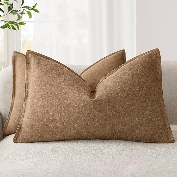Foindtower Decorative Linen Lumbar Throw Pillow Covers 12x20 Light Brown | Pack of 2 Boho Farmhouse Pillowcase,Accent Neutral Solid Cushion Covers,Morden Home Decor for Couch Sofa Bedroom Living Room