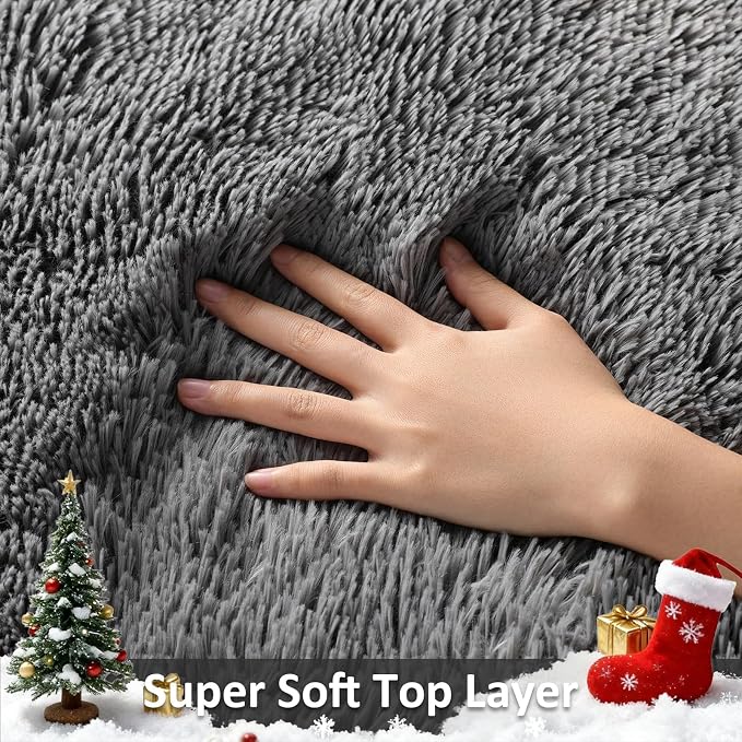 Ophanie Rugs for Living Room, Upgrade Non-Slip Fluffy Soft 5x8 Area Rug, Shag Large Fuzzy Plush Carpets for Bedroom Deep Grey, Shaggy Gray Kids Boys Girls Dorm Decor with Over 99 pcs Pile fibers