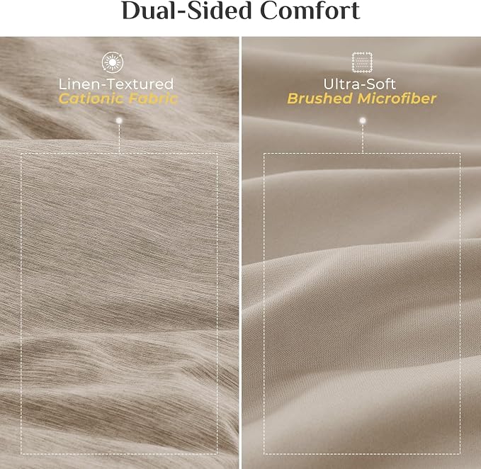 JOLLYVOGUE Khaki Queen Comforter Set, Cationic Dyeing Bed in a Bag Queen 7 Pieces, Double-Tone Bedding Set with Down Alternative Comforter, Sheets, Pillowcases & Shams