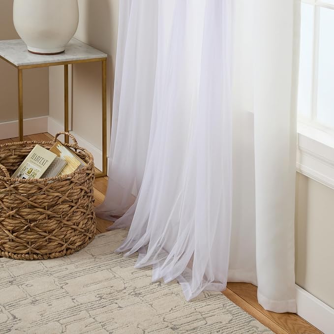 TOWN & COUNTRY LUXE Talia Double Layer Indoor Curtains, Sheer and Room Darkening Blackout, Grommet Top, Energy Efficient, 2-Pack Set, 52"x96", Winter White