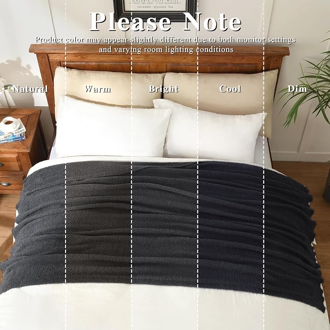JOOJA Charcoal Dark Grey Throw Blanket, Soft Fluffy Fuzzy Knit Blanket for Couch Bed Sofa, Cozy Plush Warm Blanket for Bedroom Living Room, Spring Home Decor, 50x60 Inches
