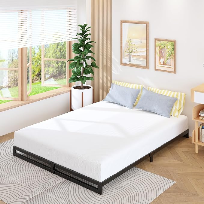 Lutown-Teen 6 Inch Bed Frame Queen Size with Heavy Duty Steel Slat Support | Metal Platform Queen Bed Frame No Box Spring Needed, Easy Assembly, Black