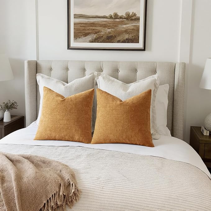 MIULEE Textured Chenille Throw Pillow Covers 22x22 Inch Golden Brown | Pack of 2 Decorative Soft Throw Pillows, Solid Textured Cushion Covers, Modern Home Decor for Couch Sofa Bedroom Living Room