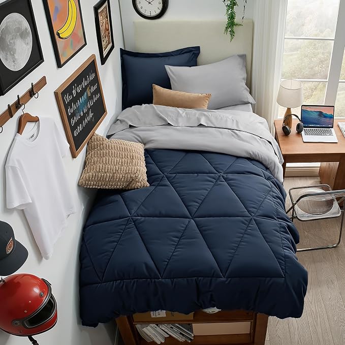 BEDELITE Twin XL Comforter Set 5 Pieces, Reversible Calm Blue Bed in A Bag | Soft All Season Down-Alternative Comforter, Sheets, Pillowcases & Shams, OEKO-TEX Certified Bedding for Drom Room, College