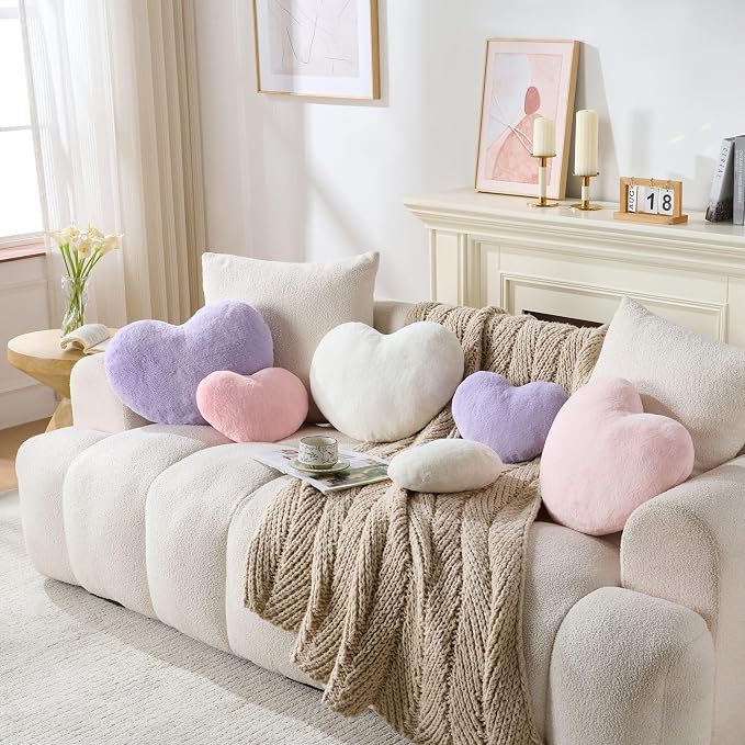 2PCS Throw Pillows Cute Room Decor Heart Pillow Home Decor Decorative Couch Pillows Bed Pillows Outdoor Pillows Valentine Gifts,Pink 9"*13"