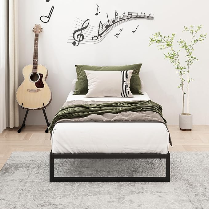 Lutown-Teen 9 Inch Twin Bed Frames with Heavy Duty Steel Slat Support | Twin Platform Bed Frame No Box Spring Needed, Noise Free, Easy Assembly, Black