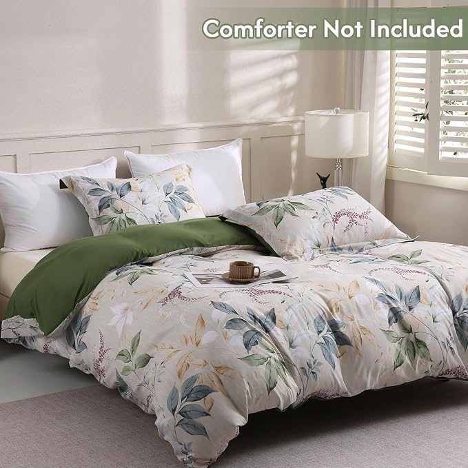 LONAVA King Botaincal 3 Pcs Duvet Cover Set, Breathable Soft Microfiber Forest Green Lining Comforter Cover with Zipper Closure, and 2 Anti-Pilling, Fade Resistant Pillowcases, Lavender