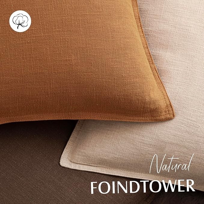 Foindtower Decorative Linen Lumbar Throw Pillow Covers 12x20 Autumn Orange | Pack of 2 Boho Farmhouse Pillowcase,Accent Neutral Solid Cushion Covers,Morden Home Decor for Couch Sofa Bedroom Living Room
