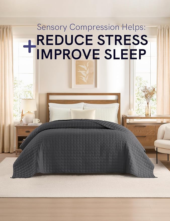 YnM 12lbs Weighted Blanket for Adults, Cotton Heavy Bed Throw Blanket with Cooling Glass Beads for All Season Use, Ideal for ~110lbs (48x72 Inches, Twin/Full, Dark Grey)