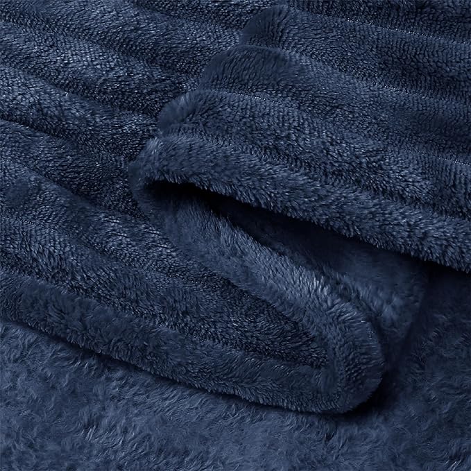 BEDELITE 3D Ribbed Jacquard Navy Fleece Twin Blanket for Couch, 60x80 Inch | Soft Warm Fluffy Blanket for Bed Sofa College Dorm Room Decor, Luxury Cozy Plush Birthday Gifts for Women Girls, Lightweight