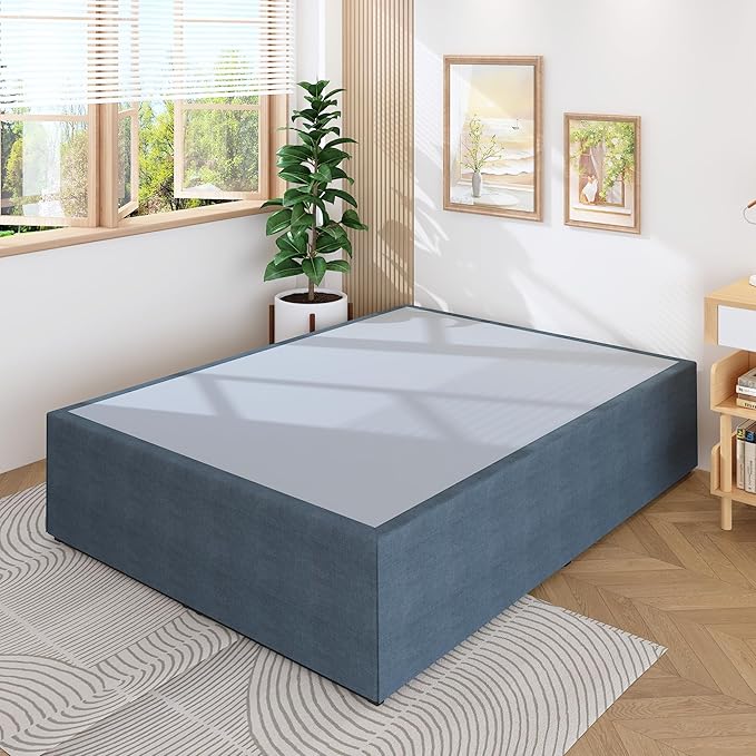 Lutown-Teen 18 Inch Queen Bed Frame with Cover Skirt, Steel Slat Support | Heavy Duty Metal Platform Bed Frame Queen Size No Box Spring Needed, Easy Assembly, Black and Blue