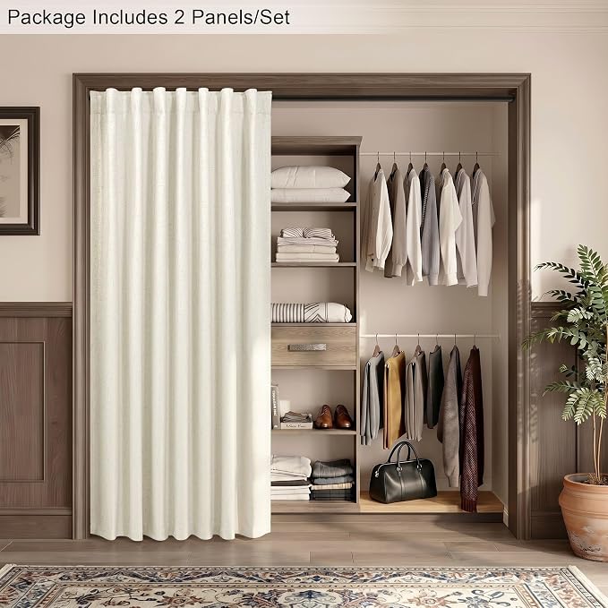 78 Inch Curtains 2 Panel for Bedroom Full Blackout Neutral Boho Window Drape Room Darkening Insulating Thermal Curtain for Winter Cold Weather Closet Curtain for Open Closet Door Sliding Back Cream