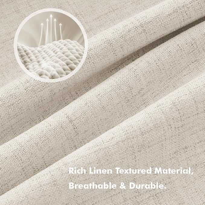 MIULEE 100% Blackout Linen Curtains 42 x 96 Inch Linen Beige 2 Panels | Thermal Insulated, Room Darkening Drapes for Bedroom Living Room, Back Tab Rod Pocket Pinch Pleated, Solid Luxury Decor