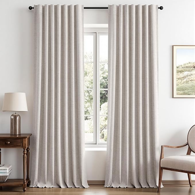 MIULEE 100% Blackout Linen Curtains for Bedroom 42 x 96 Inch Ivory 2 Panels | Thermal Insulated, Room Darkening Drapes for Living Room, Back Tab Rod Pocket Pinch Pleated, Solid Luxury Decor