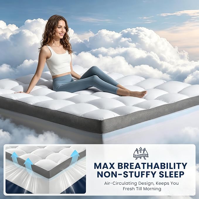 LIANLAM 5 Inch Dual Layer Memory Foam Mattress Topper - 2.5 Inch 1500GSM Fluffy Soft Pillow Top Mattress Cover and 2.5 Inch Cooling Gel Memory Foam for Back Pain Relief (Queen, 60"x80")