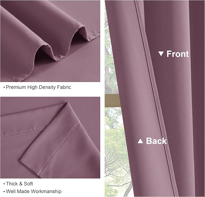 PONY DANCE Blackout Curtains - Thermal Insulated, Energy Saving & Noise Reducing Bedroom and Living Room Drapes, Dusty Rose, W 42x L 72 Inch, Set of 2 Rod Pocket Curtain Panels
