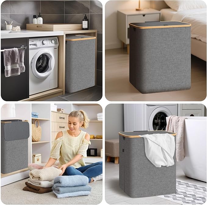 BALEINE 100L Laundry Hamper with Lid, Large Laundry Basket Bin | Large Capacity, Easy-Access Lid, Shape-Retaining Structure, Pull Handles, Ideal for Bedroom, Dorm, Laundry Room