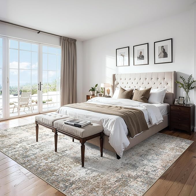 PLHXFR 10x14 Area Rug Living Room: Abstract Washable Carpet Brown Grey | For Bedroom Dining Room Farmhouse Nursery Home,Machine washable,Non Slip,Large Soft Neutral,Stain Resistant, Indoor Floor
