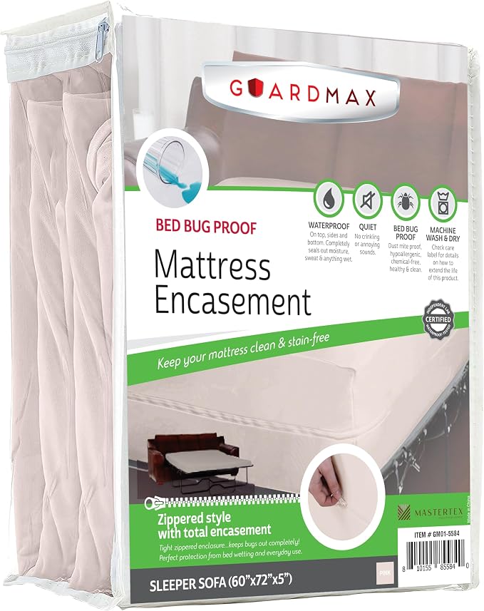 Guardmax Sleeper Sofa Mattress Encasement with Zipper, Waterproof, Bed Bug Proof, and Dust Mite Proof Mattress Protector for Sleeper Sofa Bed up to 5" Deep, Zippered All Around Jersey Knitted Cover