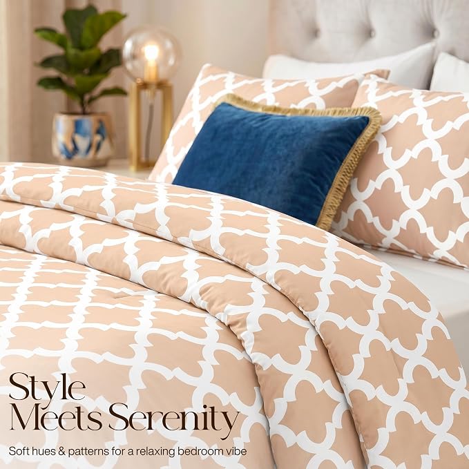 Utopia Bedding 3 Pc King Comforter Set, Printed Comforter, Beige | Comforter Set Includes Comforter (90x102) Inches, 2 Shams (20x36) Inches. Soft Microfiber Down Alternative, Machine Washable.