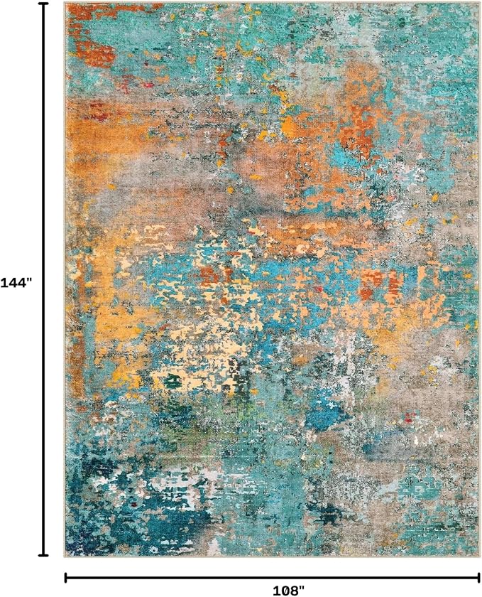 Lahome Modern Abstract Area Rugs 9x12 Living Room Rug, Washable Rugs for Living Room Bedroom Low Pile Non Slip, Colorful Large Soft Indoor Carpet for Dining Room Table Apartment Classroom