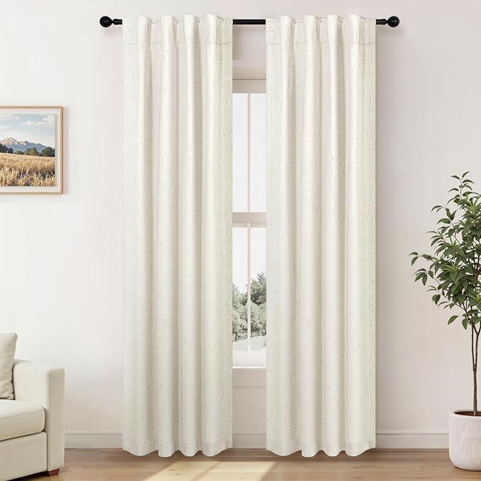 Cream Linen Blackout Curtains 36 x 84 Inch Length 2 Panels Narrow Small Curtains & Drapes Thermal Insulated Light Blocking Curtain for Bedroom Living Room 36 Wide 84 Inch Long 7 FT Back Tab Pleated