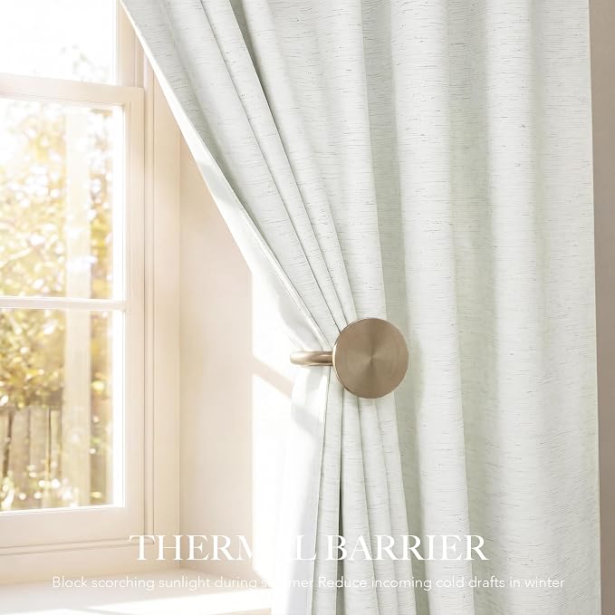 RYB HOME Ivory White 100% Blackout Curtains for Bedroom, Linen Drapes Back Tab&Rod Pocket, Thermal Insulated Privacy Assurd Curtains for Sliding Glass Doors/Dining/Living Room, W52 x L90, 2 Panels
