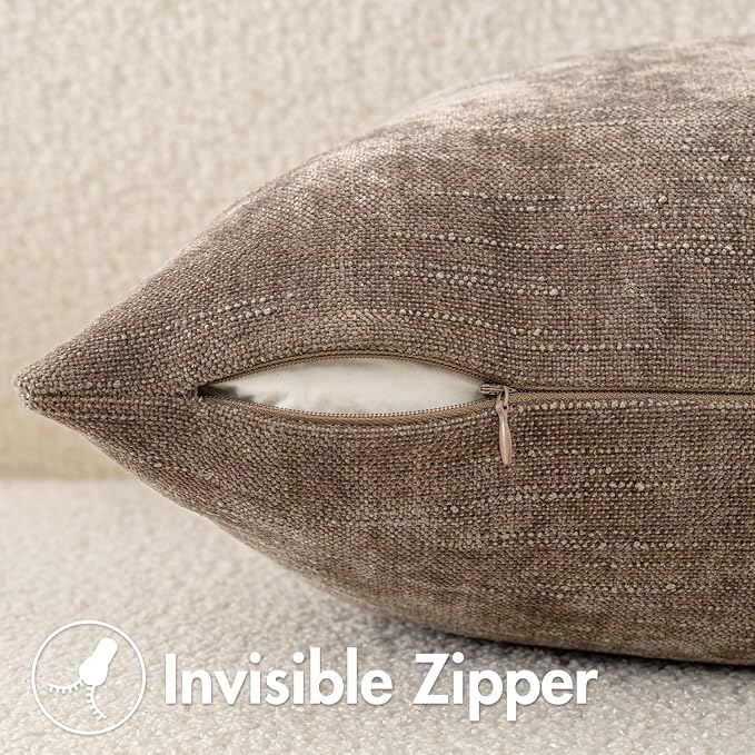 MIULEE Textured Chenille Throw Pillow Covers 20x20 Inch Taupe Grey | Pack of 2 Decorative Soft Throw Pillows, Solid Textured Cushion Covers, Modern Home Decor for Couch Sofa Bedroom Living Room