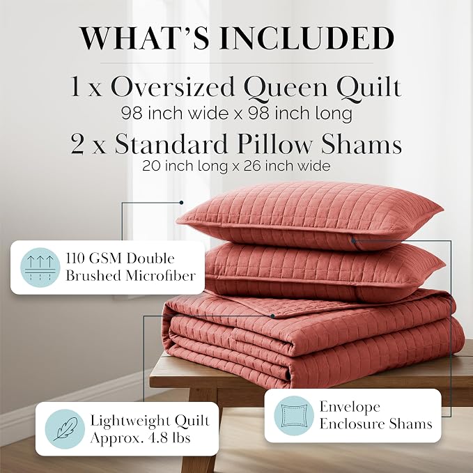 Southshore Fine Living, Inc. Queen/Full Size Quilt Bedding Set with 2 Pillow Shams, Soft Comfy Queen Coverlet/Full Size Bedspread, Machine Washable, Easy Care, Oversized for Total Coverage, Marsala