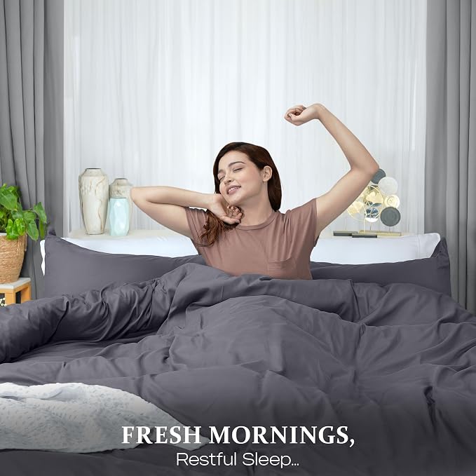Duvet Cover Full, 3 Piece Cotton Like Polyester With Zipper Closure, Grey | Extra Soft and Breathable, Wrinkle & Fade Resistant, Includes Duvet Cover and 2 Pillow Shams, Comforter Not Included, OekoTex