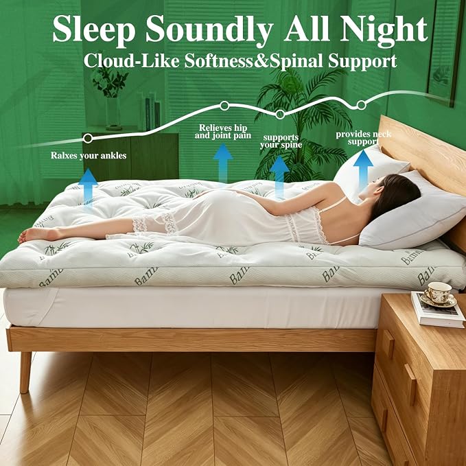 WhatsBedding 4 Inch Memory Foam Mattress Topper Twin for Back Pain Relief, Filled with Breathable Gel Memory Foam, Cooling Bamboo Viscose Air Layer, Supportive Pillow Top Mattress Topper