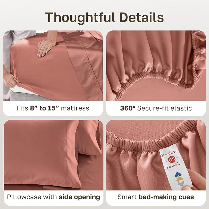 California Design Den 600 Thread Count 3 Pc XL Twin Sheets Set, Terracotta | 100% Cotton Sateen Backed by Good Housekeeping Seal, Soft & Smooth, All-Around Elastic, Durable, Easy Care