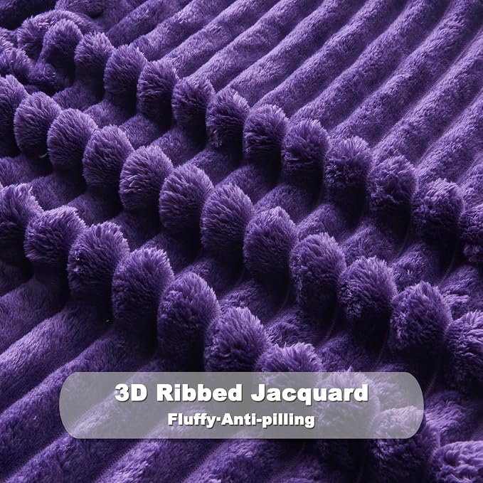 NEWCOSPLAY Fleece Ribbed Cozy Twin Blanket for Couch, Purple, 60"x80" | Premium Silky Flannel Blanket, Soft Lightweight Fluffy Throw Blanket for Bed Sofa Decor, Gift for All Season Use
