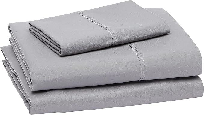 Amazon Basics Lightweight Super Soft Easy Care Wrinkle-Free Breathable Brushed Microfiber 3-Piece Bed Sheet Set with 14-Inch Deep Pockets, Twin, Dark Gray, Solid