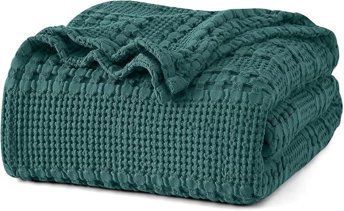 PHF Lightweight 100% Cotton Waffle Blanket for Bed, Twin XL, Teal | Pre-Washed Soft Cotton Comfort, Breathable Layering Warmth for Fall & Winter, Couch & Guest Room, Couch, Home Decor & Gifts