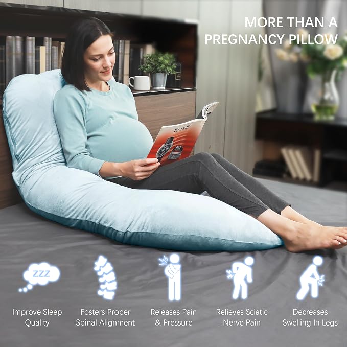 MOON PARK Pregnancy Pillows for Sleeping - U Shaped Full Body Maternity Pillow with Removable Cover - Support for Back, Legs, Belly, Hips - 57 Inch Pregnancy Pillow for Women - Aqua