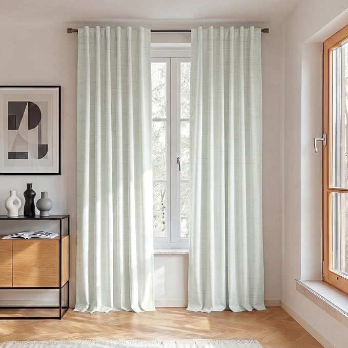 RYB HOME Ivory White 100% Blackout Curtains for Bedroom, Linen Drapes Back Tab&Rod Pocket, Thermal Insulated Privacy Assurd Curtains for Sliding Glass Doors/Dining/Living Room, W52 x L90, 2 Panels