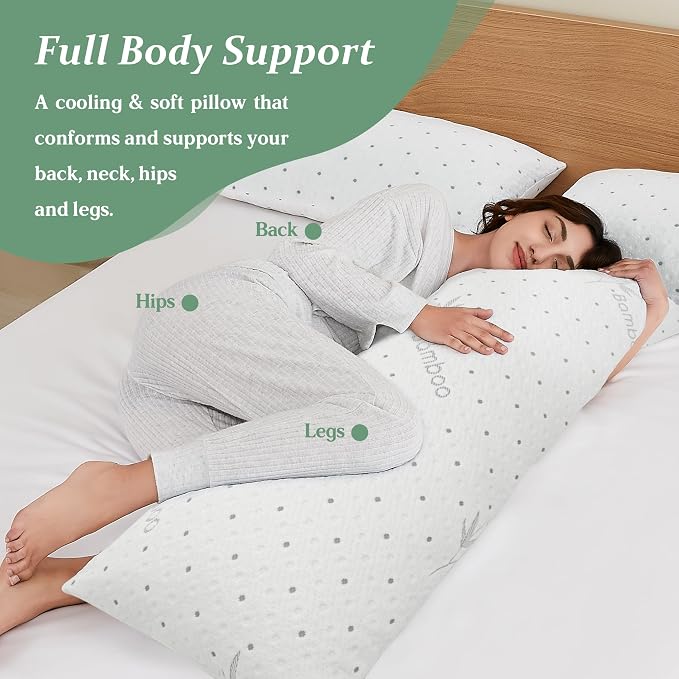 Dreamood Body Pillow Shredded Memory Foam with Pillowcase for Adult | Adjustable Foam Pregnancy Long Full Bed Body Pillows for Adults Side Sleeper - with Washable Comfortable Cooling Side Cover