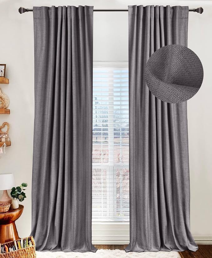Faux Linen Total Blackout Curtains for Bedroom 102 Inches Long, Darkgray | 100% Blackout Shield, Back Tab/Rod Pocket Living Room Drapes, Thermal Insulated Blackout Curtains 2 Panels Set, 50"W x 102"L