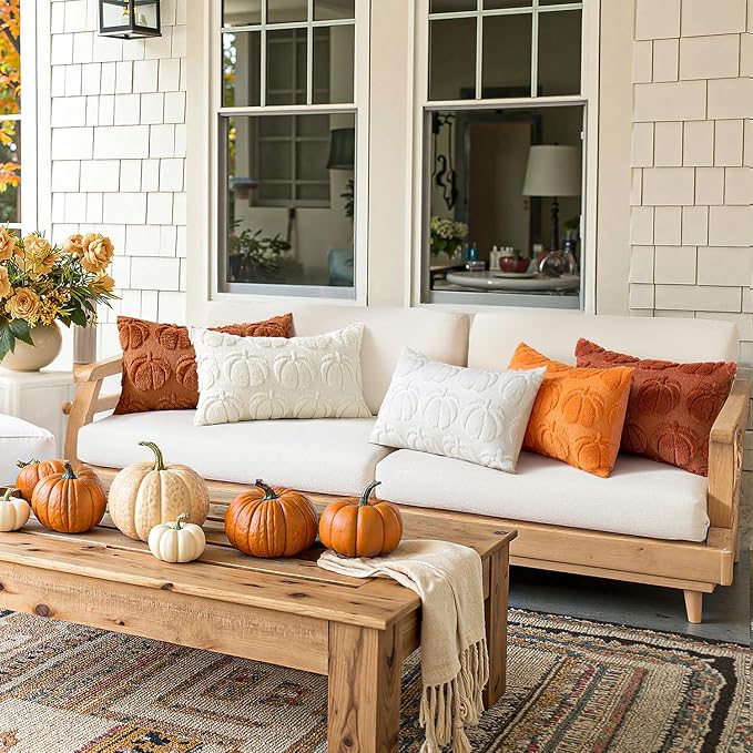 MIULEE Fall Pillow Covers Pumpkin Fall Decor Lumbar 12x20 Orange | Set of 2 Fall Decorations for Home, Plush Faux Fur Farmhouse Accent Pillowcases, Porch Sofa Couch Cushion Bed Livingroom