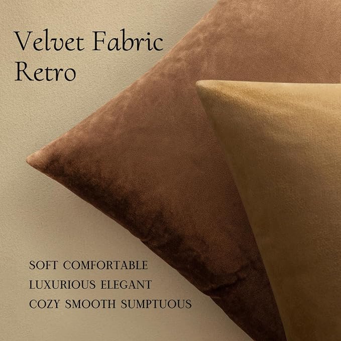 MIULEE Velvet Throw Pillow Covers 20x20 Inch Pack of 2 Chocolate | Soft Solid Decorative Pillow Covers, Modern Luxury Home Decor, for Couch Chair Sofa Bedroom Livingroom