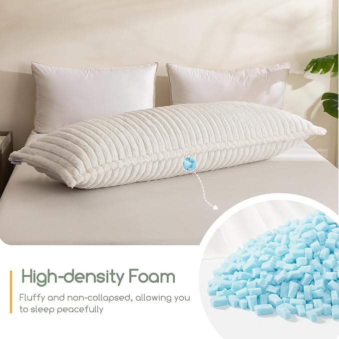 HIGOGOGO Memory Foam Body Pillow, Thickened Large Long Bed Pillow for Adults, Full Body Pillow with Removable Pillow Cover (20x54 Inch), Beige