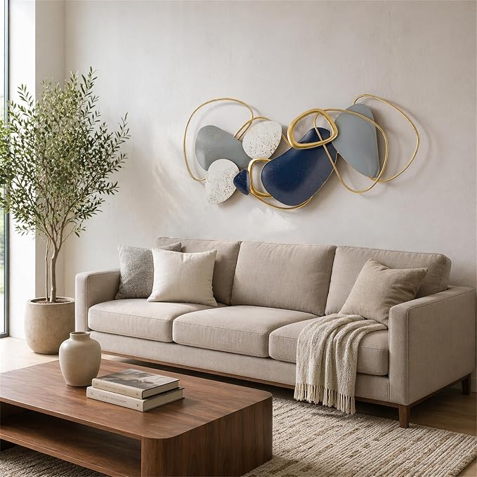 Axioglo 40" Large Wall Decor,3D Abstract Metal Wall Art for Living Room | 40" x 20" metal wall decor with layered metal texture, mounting hardware, two-way display