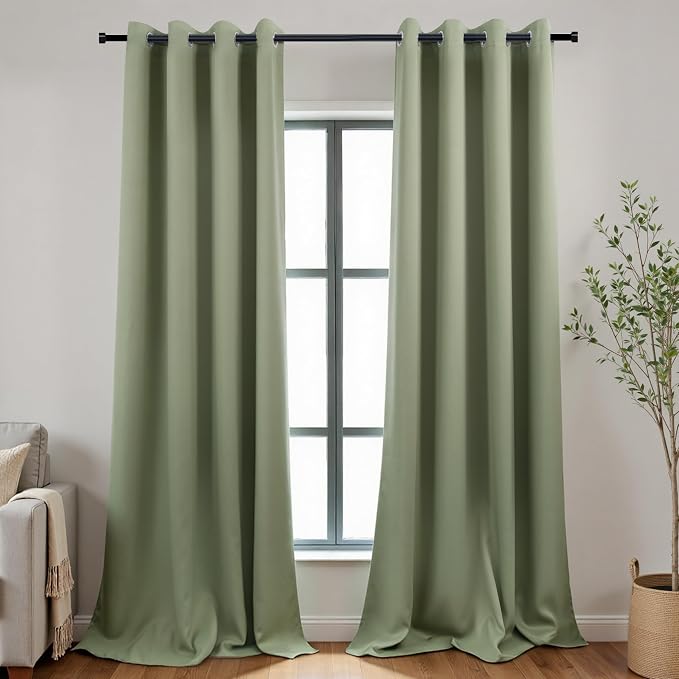 KOUFALL Dark Sage Green Curtains 108 Inches Long,Boho Room Darkening Thermal Blackout Drapes for Bedroom,2 Panel Set