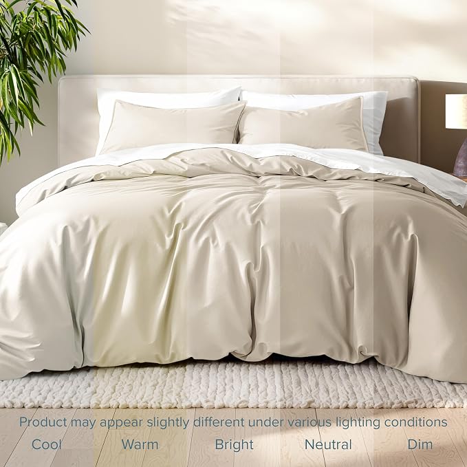 Bare Home Duvet Cover Set 1800 Ultra-Soft (Oversized King, Sand) | Lightweight, Cooling, Breathable, Premium 1800 Ultra-Soft, All-Season