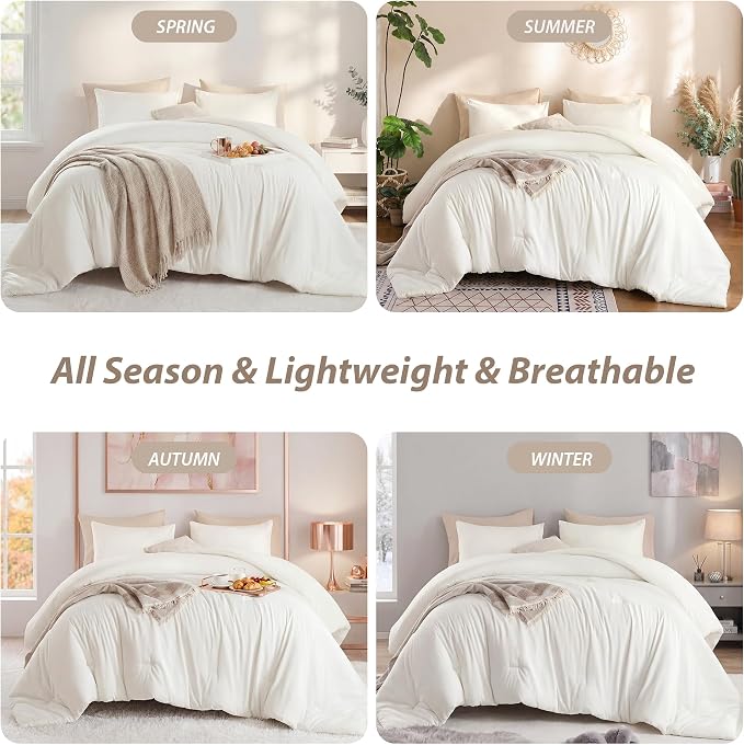 weigelia Cream Comforter Set Twin Size, All Season Lightweight Bedding Set | Soft Microfiber Twin Comforter Set, Machine Washable, Solid Color Bed Set (1 Comforter, 1 Pillowcase)