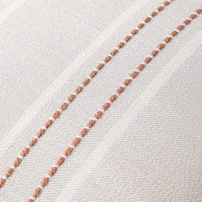 Hckot Terracotta Throw Pillow Covers 24x24 Set of 2 Striped Pillow Covers | Farmhouse Decorative Pillows Textured Linen Square Cushion Covers for Sofa Couch Bed Living Room Decor(Camel)