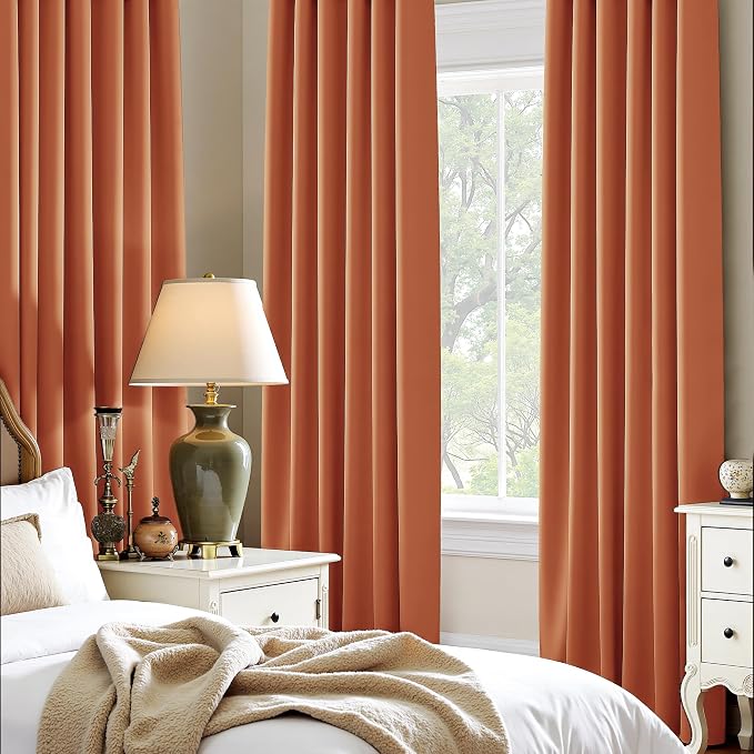 PONY DANCE Burnt Orange Blackout Curtains 2 Panels Set, 72 inch Length Thermal Insulated Rod Pocket Room Darkening Window Drapes for Bedroom/Living Room, 42 inches Wide