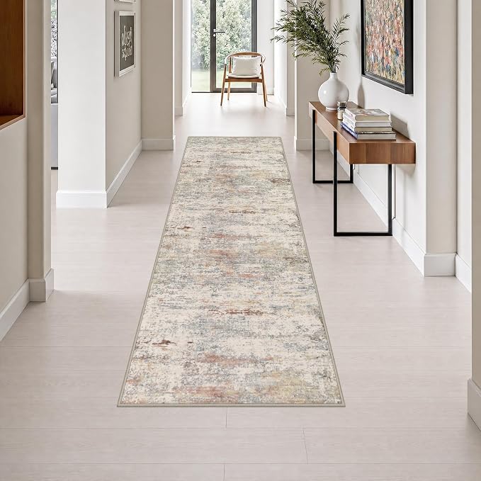 2.6x8 Washable Runner Rug：Modern Abstract Kitchen Soft Carpet Taupe | For Hallway, Bedroom, Kitchen, Laundry, Bathroom,Door Mat,Modern Abstract,Machine washable,Non-Slip,Stain Resistant,Indoor