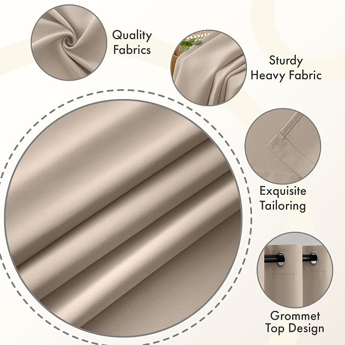 MIULEE Taupe Blackout Bedroom Curtains Drapes 72 Inch Long 52"x72" | Grommet Top, Room Darkening Window Drapes, Privacy Protection, Thermal Insulated, Heat Blocking, Light Blocking